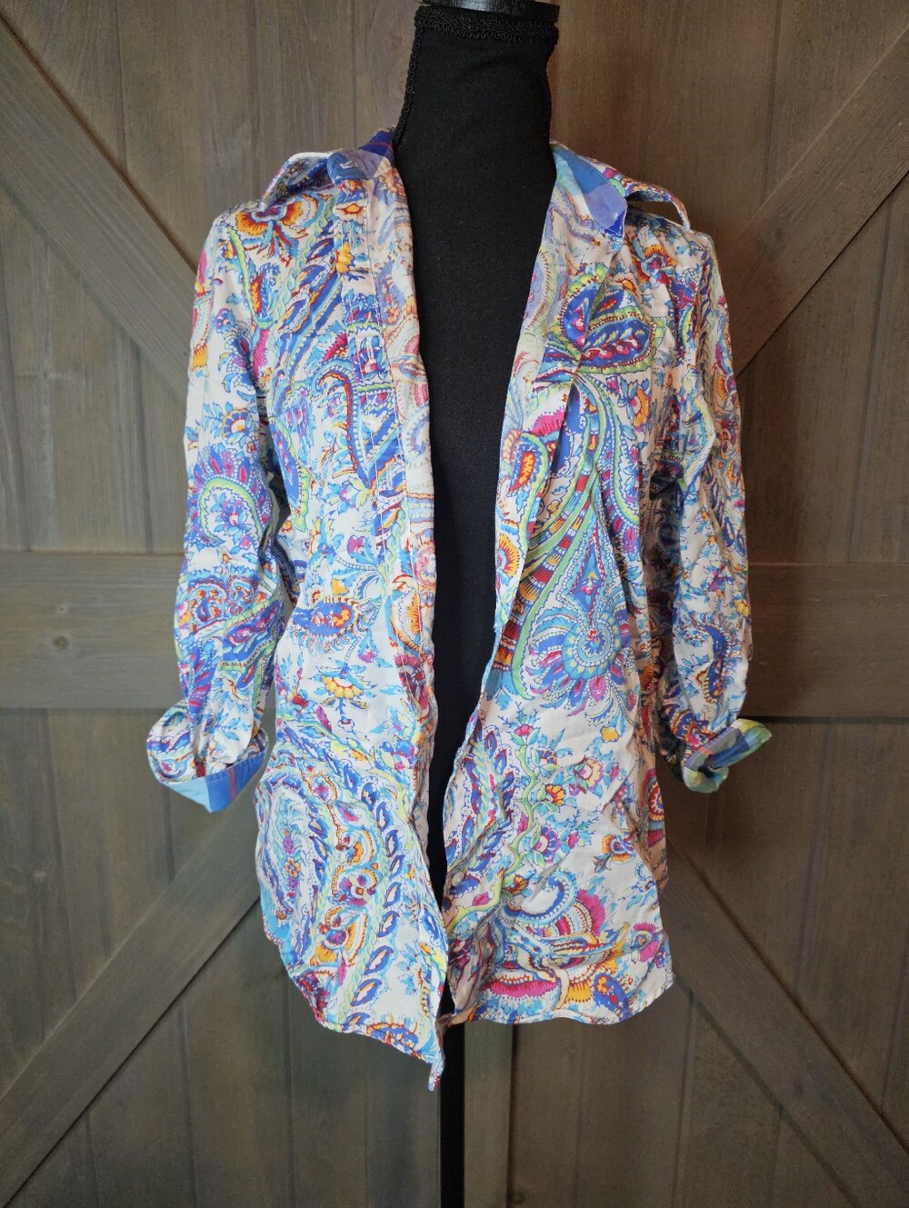 Chaps Women's Colorful Paisley Print Button Down Shirt sz Medium